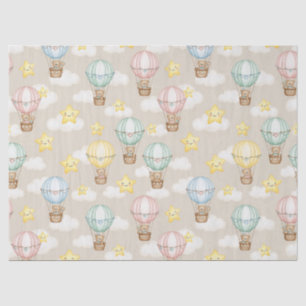 Cute Teddy Bear Hot Air Balloon Neutral Pattern 2 Tissue Paper