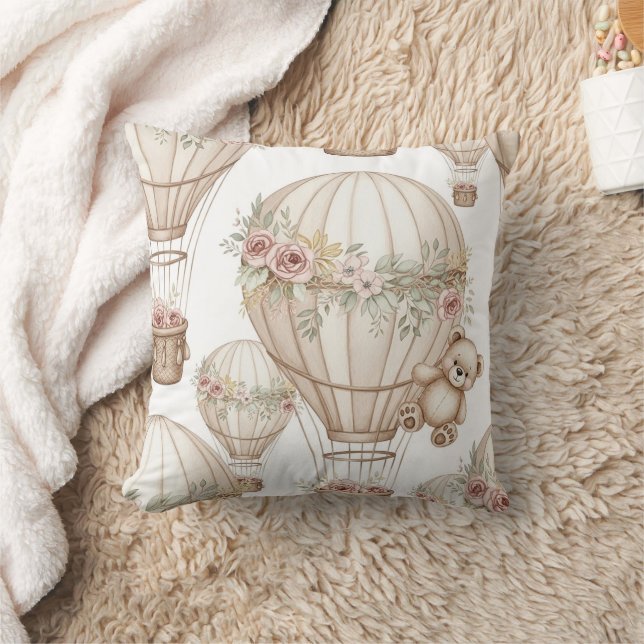 Cute Teddy Bear Hot Air Balloon Neutral Pattern 3 Cushion (Blanket)
