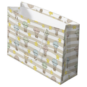 Cute Teddy Bear Hot Air Balloon Neutral Pattern 3 Large Gift Bag