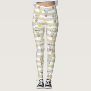 Cute Teddy Bear Hot Air Balloon Neutral Pattern 3 Leggings