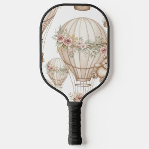 Cute Teddy Bear Hot Air Balloon Neutral Pattern 3 Pickleball Paddle