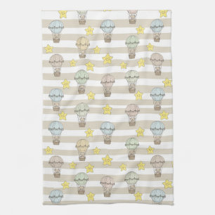 Cute Teddy Bear Hot Air Balloon Neutral Pattern 3 Tea Towel