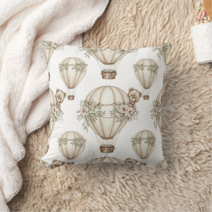 Cute Teddy Bear Hot Air Balloon Neutral Pattern 4 Cushion