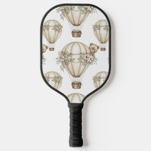 Cute Teddy Bear Hot Air Balloon Neutral Pattern 4 Pickleball Paddle