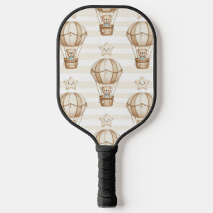 Cute Teddy Bear Hot Air Balloon Neutral Pattern 5 Pickleball Paddle