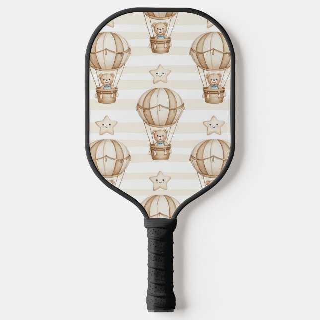 Cute Teddy Bear Hot Air Balloon Neutral Pattern 5 Pickleball Paddle (Front)