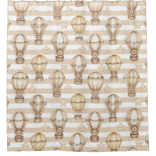Cute Teddy Bear Hot Air Balloon Neutral Pattern 5 Shower Curtain