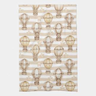 Cute Teddy Bear Hot Air Balloon Neutral Pattern 5 Tea Towel
