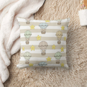 Cute Teddy Bear Hot Air Balloon Neutral Pattern 6 Cushion