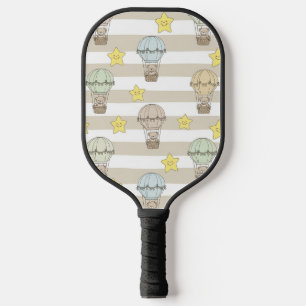 Cute Teddy Bear Hot Air Balloon Neutral Pattern 6 Pickleball Paddle