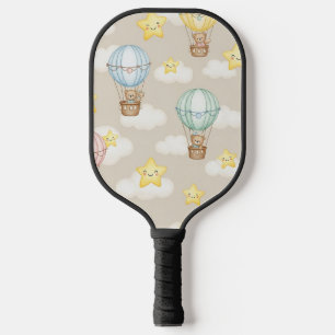 Cute Teddy Bear Hot Air Balloon Neutral Pattern 7 Pickleball Paddle