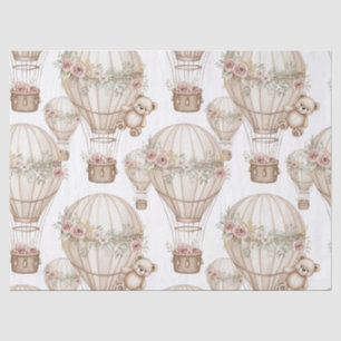 Cute Teddy Bear Hot Air Balloon Neutral Pattern 8 Tissue Paper