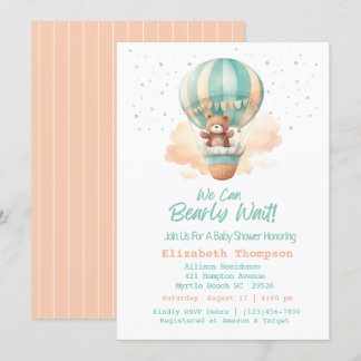 Cute Teddy Bear Hot Air Balloons Baby Shower Invitation