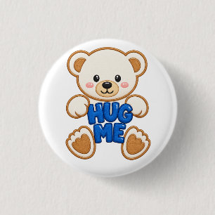 Cute Teddy Bear Hug Me Embroidery Style Cute Bear  3 Cm Round Badge