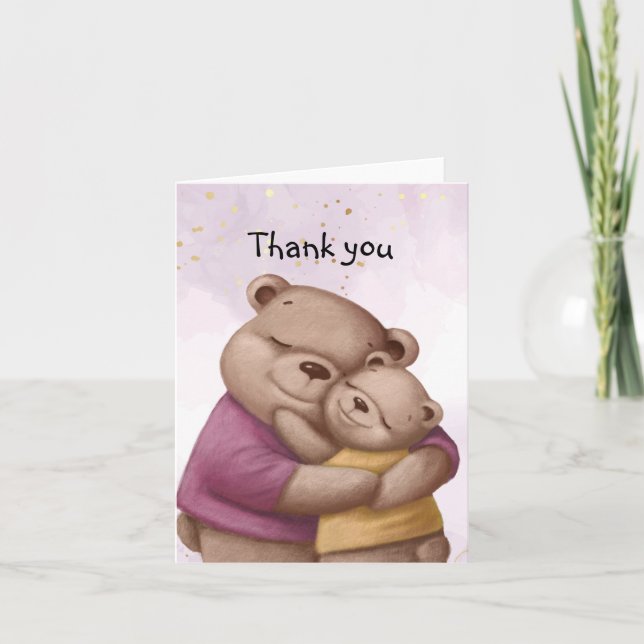 Cute Teddy Bear Hugs Thank you Card (Front)