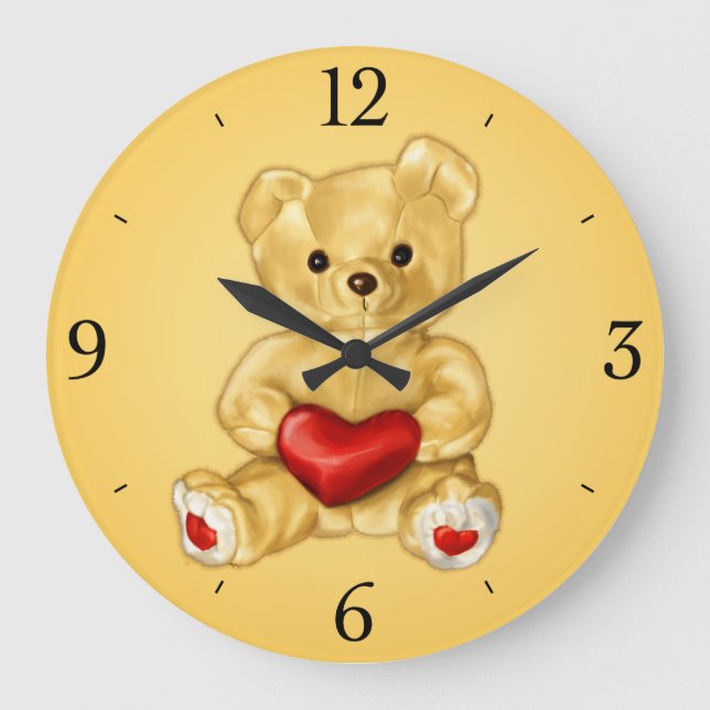 Cute Teddy Bear Hypnotist Yellow Children's Large Clock (Front)