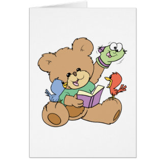 cute teddy bear imagination reading book with pupp