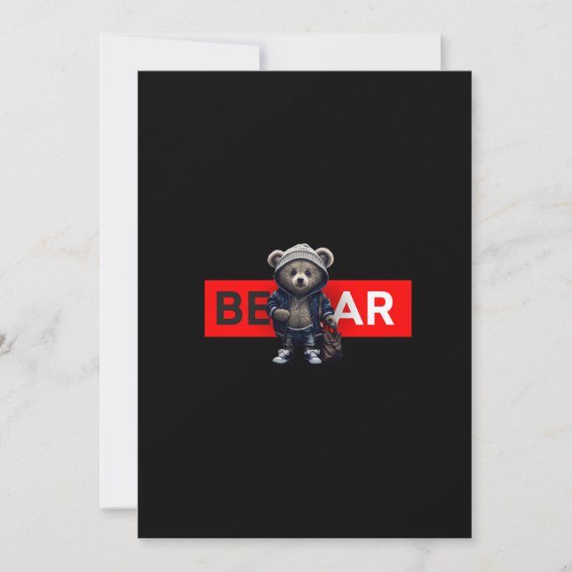 cute teddy bear in a jacket and jeans with a backp invitation (Front)