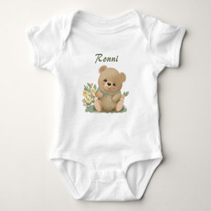 cute teddy bear in a jacket baby bodysuit