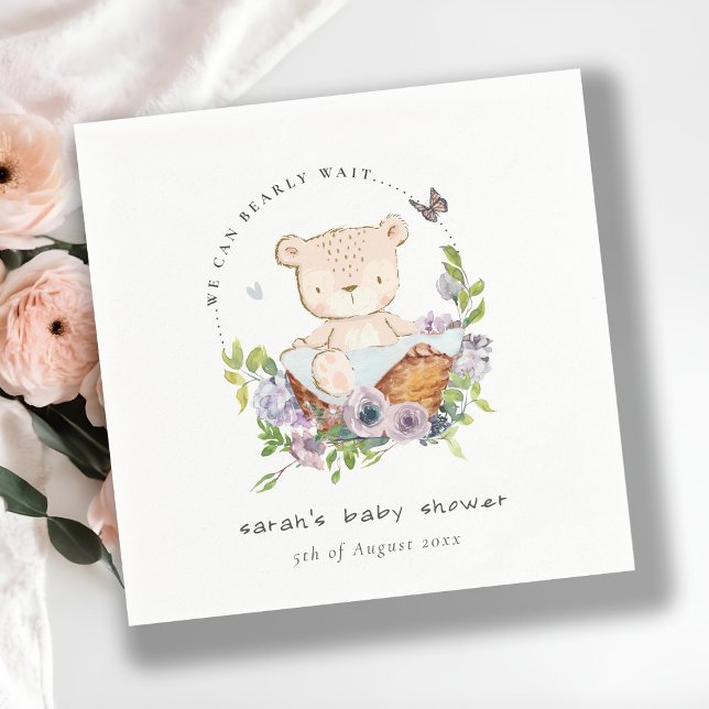 Cute Teddy Bear In Flower Basket Blue Baby Shower Napkin (Creator Uploaded)