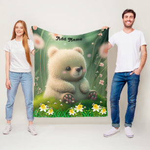 Cute Teddy Bear in Garden Nursery Kids Woodland Fleece Blanket