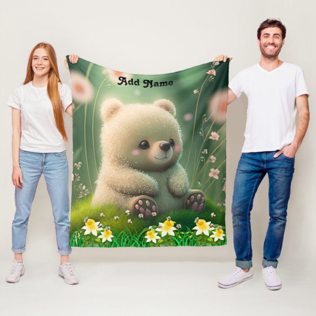 Cute Teddy Bear in Garden Nursery Kids Woodland Fleece Blanket (In Situ)