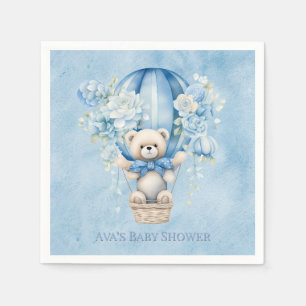 Cute Teddy Bear In Hot Air Balloon Boy Baby Shower Napkin