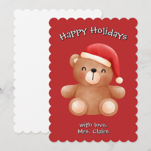 Cute Teddy Bear in Santa Hat Custom  Holiday Card