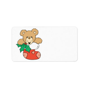 Cute Teddy Bear in Stocking Label