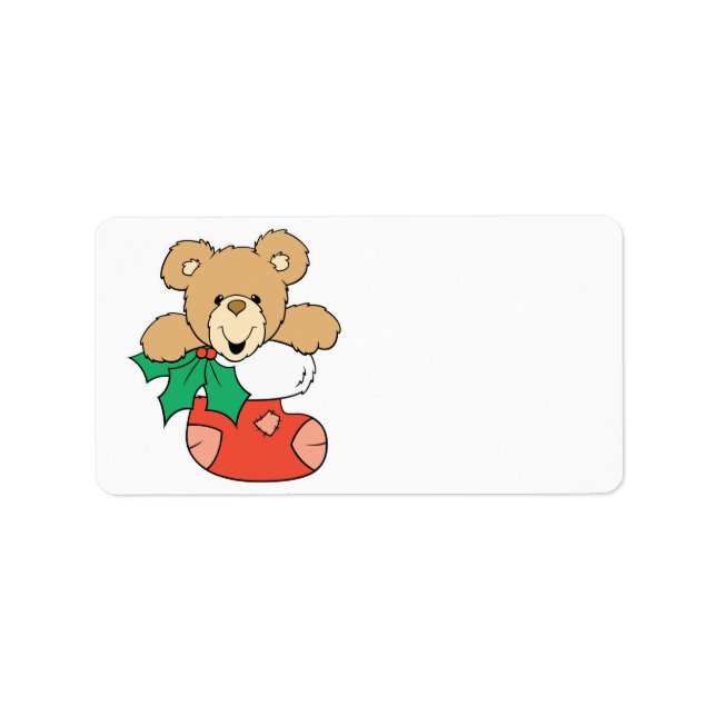 Cute Teddy Bear in Stocking Label (Front)