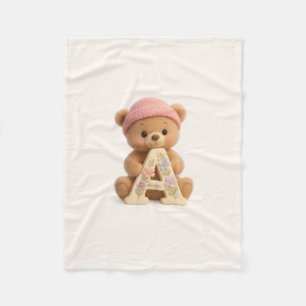 Cute Teddy Bear Initial A Baby Girl Blanket