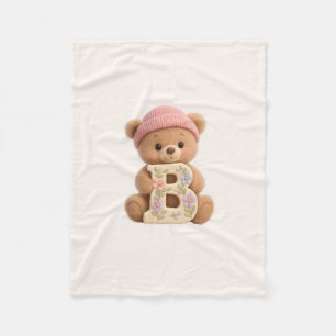 Cute Teddy Bear Initial B Baby Girl Blanket