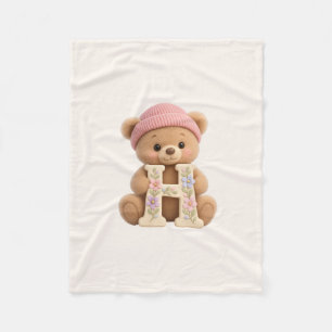 Cute Teddy Bear Initial H Baby Girl Blanket