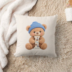 Cute Teddy Bear Initial I Baby Boy Throw Cushion