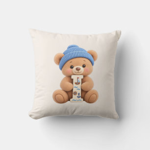 Cute Teddy Bear Initial I Baby Boy Throw Cushion