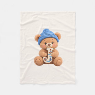 Cute Teddy Bear Initial J Sailor Baby Boy Blanket