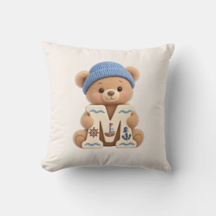 Cute Teddy Bear Initial M Baby Boy Throw Cushion