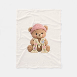 Cute Teddy Bear Initial M Baby Girl Blanket