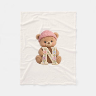 Cute Teddy Bear Initial N Baby Girl Blanket