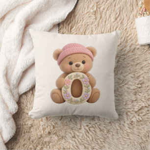 Cute Teddy Bear Initial O Baby Girl Throw Cushion