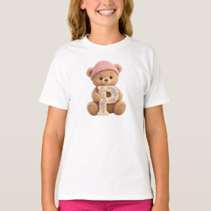 Cute Teddy Bear Initial P Floral Girls T-Shirt