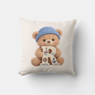 Cute Teddy Bear Initial R Baby Boy Throw Cushion