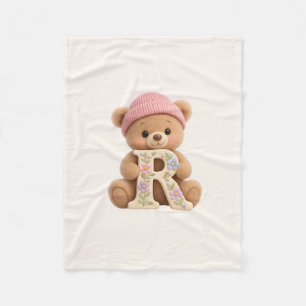 Cute Teddy Bear Initial R Baby Girl Blanket