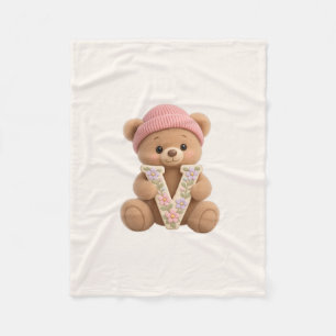 Cute Teddy Bear Initial V Baby Girl Blanket