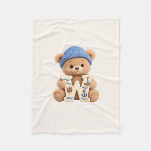 Cute Teddy Bear Initial W Sailor Baby Boy Blanket