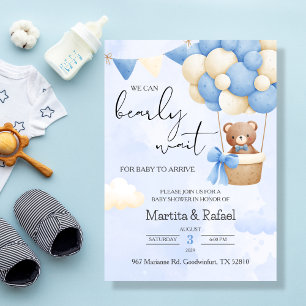 Cute Teddy Bear Invitacion Balloon Baby Shower  In Invitation