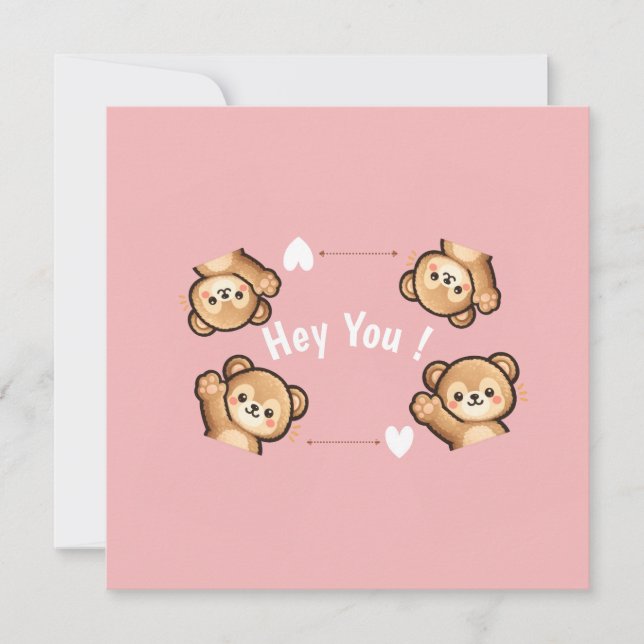 Cute Teddy Bear Invitation Card – Hey You Pink   (Front)