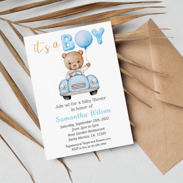 Cute Teddy Bear It's a Boy Baby Shower Invitation (Creator Uploaded)
