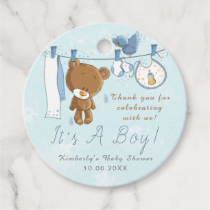 Cute Teddy Bear It's A Boy Blue Thank You Favour Tags