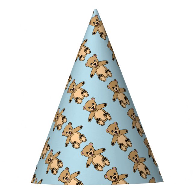 Cute Teddy Bear Kids Birthday Blue Party Hat (Front)